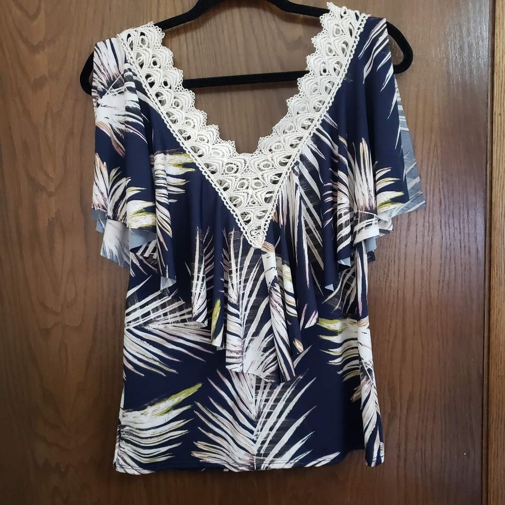 Blue,brown,green,brown,, floral Venus flowy top.